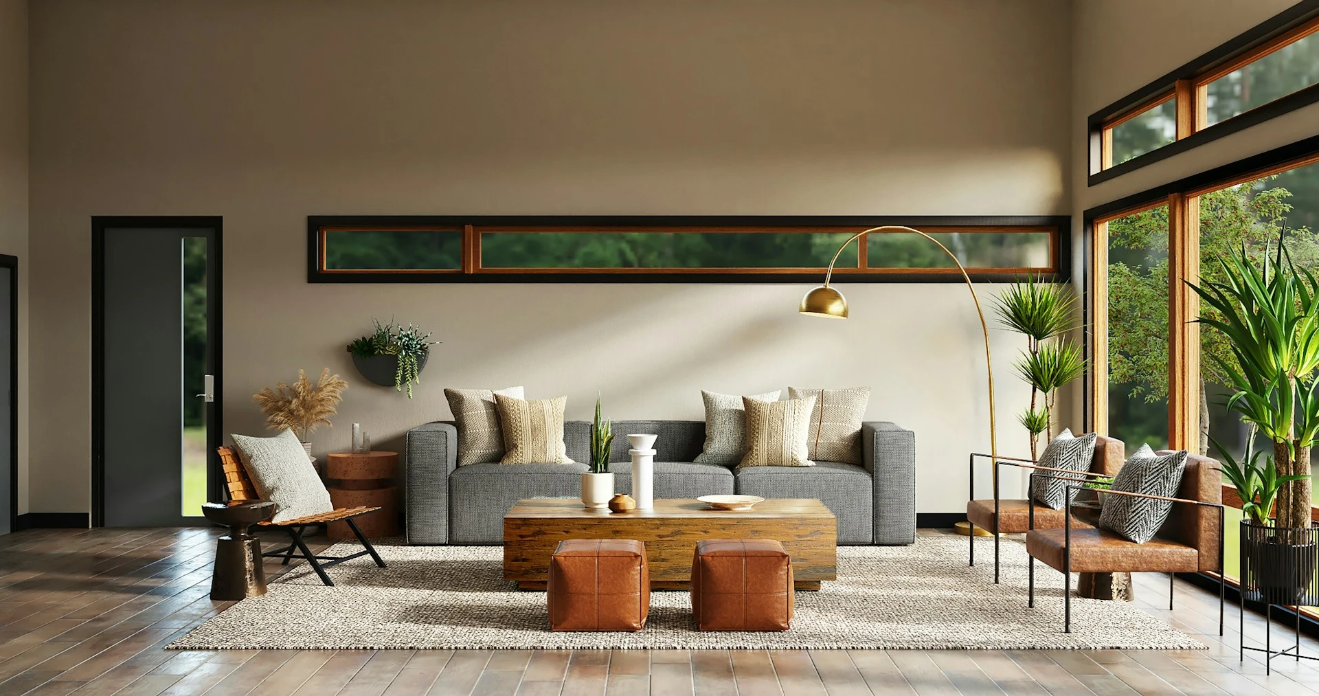 Salón principal con madera de olivo y luz del sur